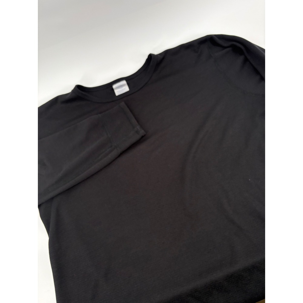 Lands End Mens Regular XL Black Long Sleeve Thermal Waffle‎ Knit Shrt